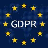 General Data Protection Regulation (GDPR) on blue dotted world map background